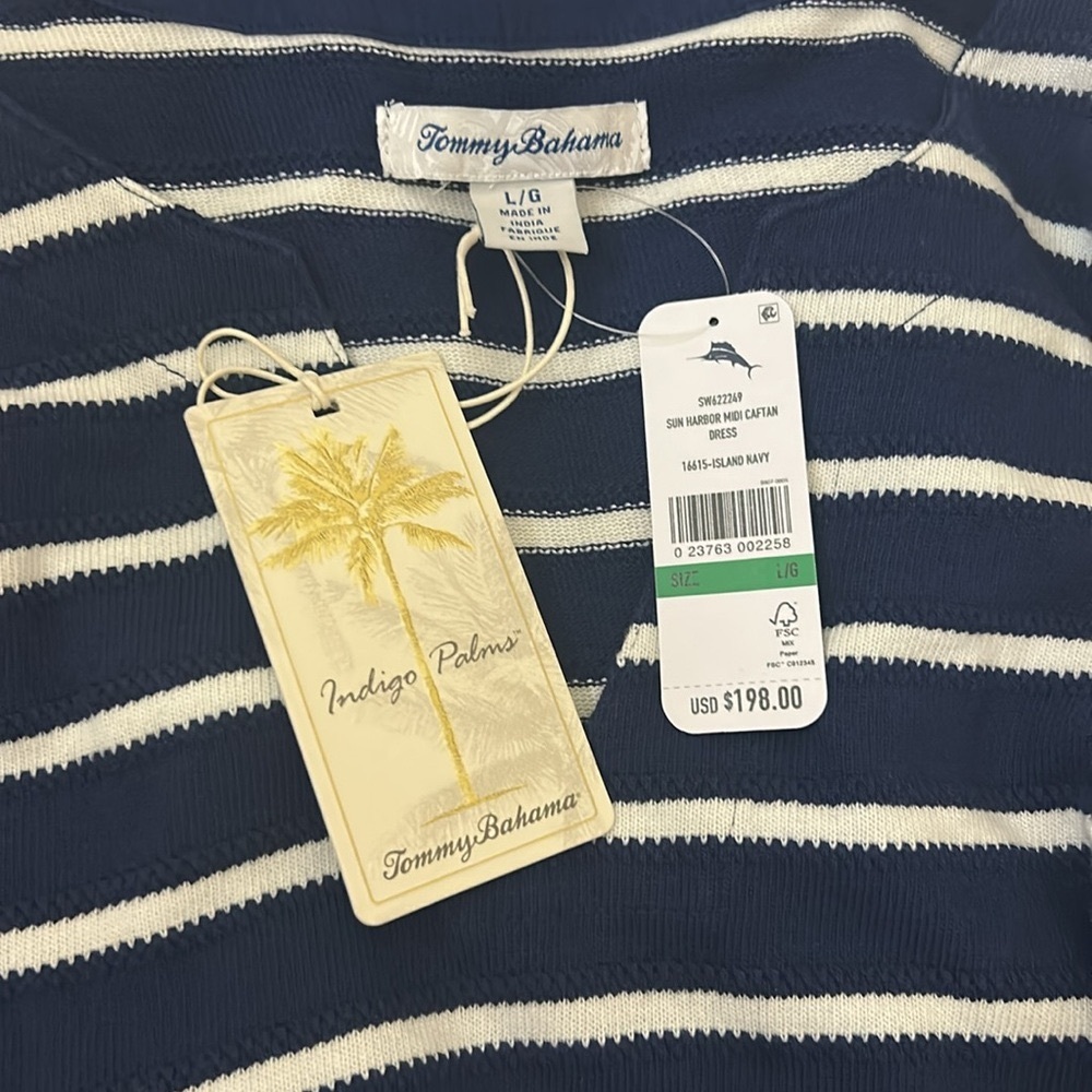 NWT Tommy Bahama
Sun Harbor Caftan V-Neck 3/4 Sleeve Tassel Self-Tie Midi Dress - Picture 4 of 4